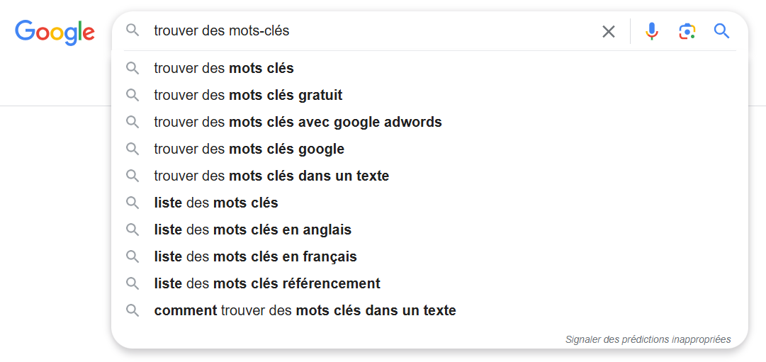 trouver des mots clés